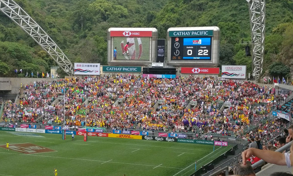 La tribune south stand à Hong Kong pour le HSBC Hong Kong Sevens