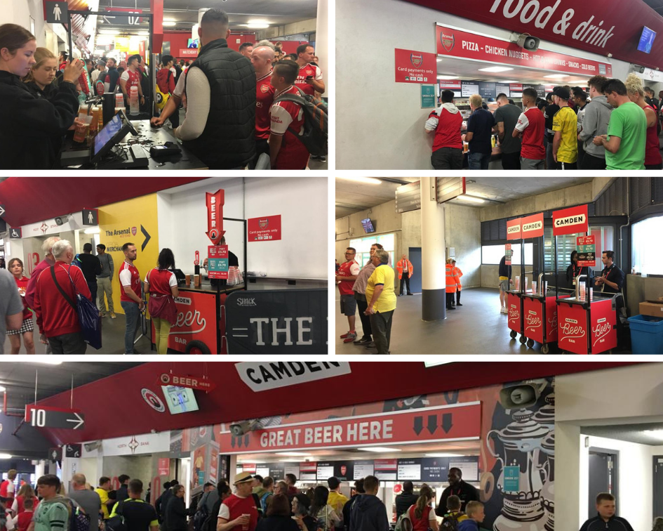 Les stands de boissons et de nourritures dans les coursives de l'Emirates Stadium