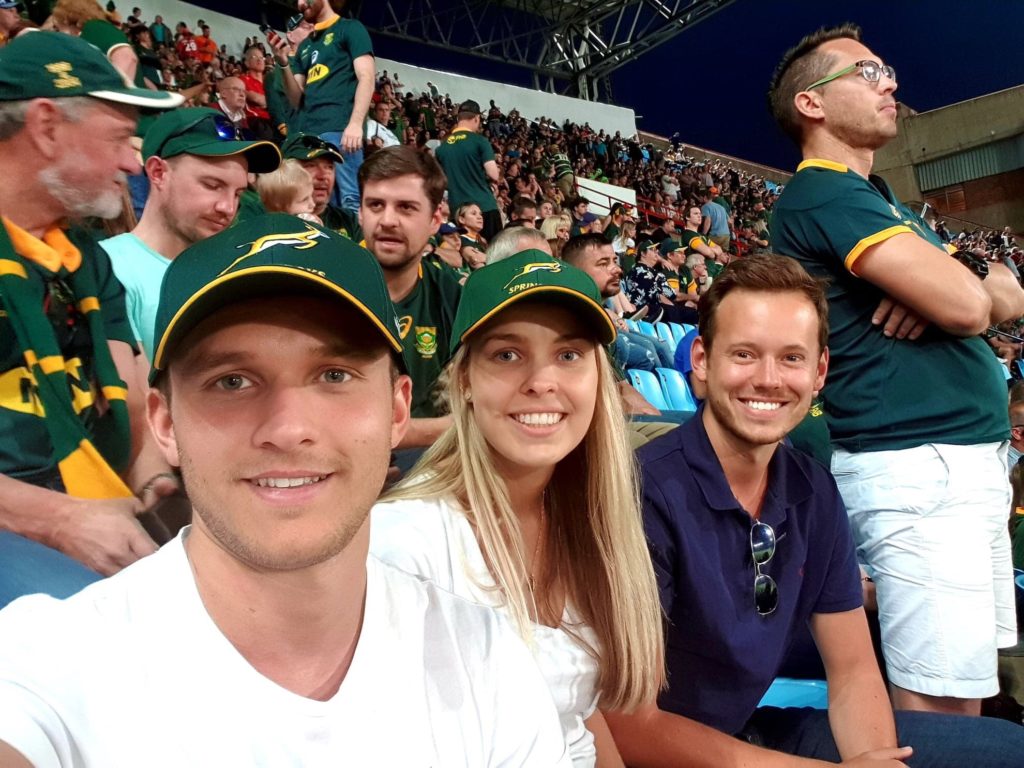 Un selfie typique dans les tribunes avec les supporters des Springboks