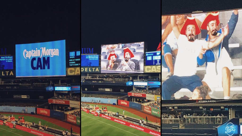 Une animation Captain Morgan Cam avec des filtres pour les supporters sur l'écran géant